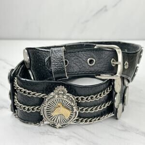 Vintage Argentina Coin Studded Leather Chain Belt Gaucho Western Small (S) ✨